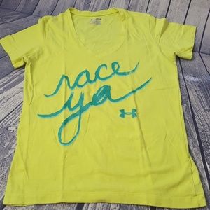 UA Fitted HeatGear Lime Green "Race Ya" V-neck Tee